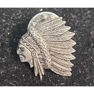 Vintage Silver Tone Chief Head Lapel Pin Western Headdress Profile Brooch...